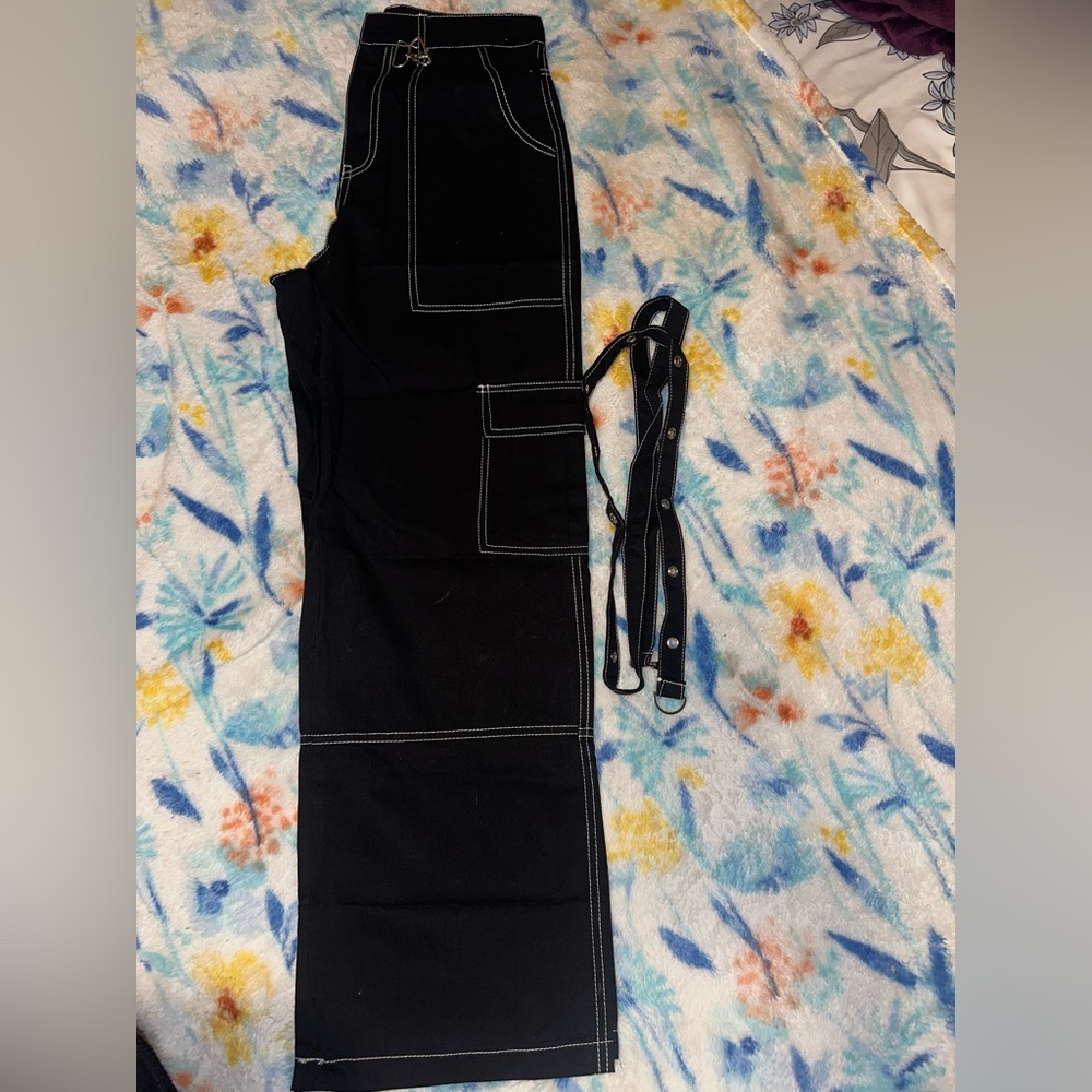 Black Cargo Pants with White Stitching